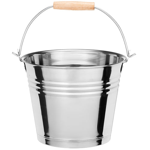 4Living Sauna Bucket - Sauna Bucket, Stainless Steel w/ Curved Handle, Beech Grip, 6L