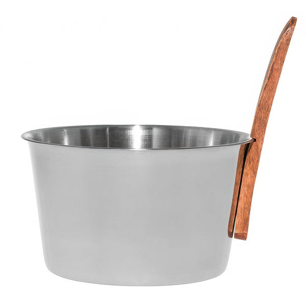 4Living Straight Handle Sauna Bucket - Sauna Bucket, Steel, Straight Wooden Handle, 4L