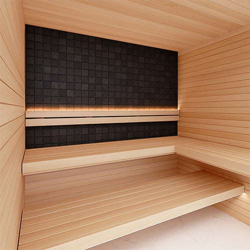 PROSAUNAS Cubist Black - Sauna Wall Panels, Square Pattern, Black Abachi