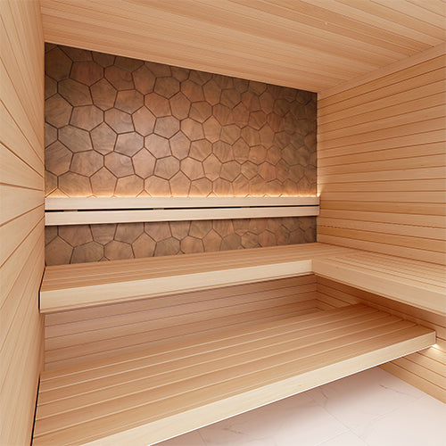 PROSAUNAS Modern Thermo - Sauna Wall Panels, Irregular Hexagon Pattern, Thermo-Abachi