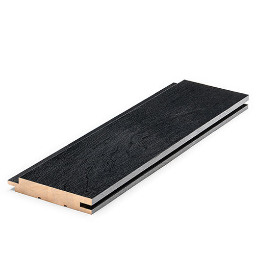 PROSAUNAS Aspen Brushed Midnight Black 1x4 (15mm x 90mm) T&G STS4 - Sauna Wood, Brush Textured, Black-Wax Finished, Tongue & Groove, STS4 Profile, Nickel-Gap, Wall Material
