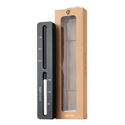 SaunaLife Sand Timer, black aluminum and bamboo