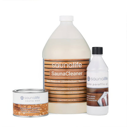 SaunaLife Sauna Care Package - Sauna Wax, Sauna Paraffin Oil, 1-Gal Concentrated Sauna Cleaner