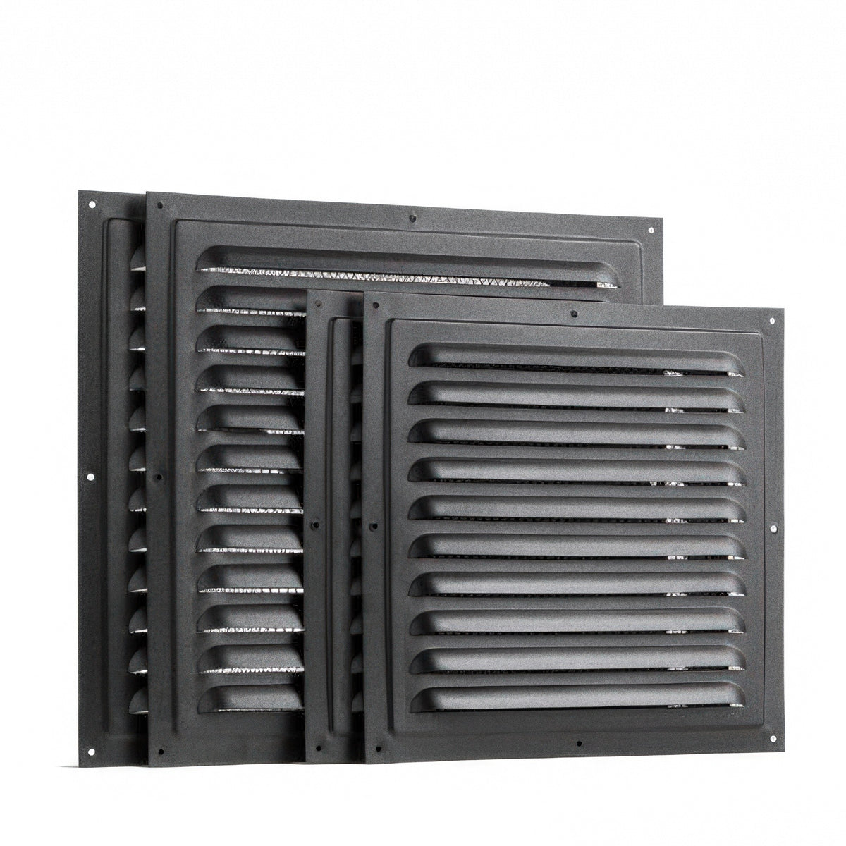 SaunaLife Vent Cover Package: 12 x 12 in intake and 10 x 10 in exhaust vent covers, black