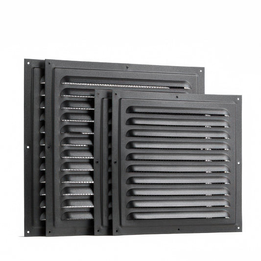 SaunaLife Vent Cover Package: 12 x 12 in intake and 10 x 10 in exhaust vent covers, black