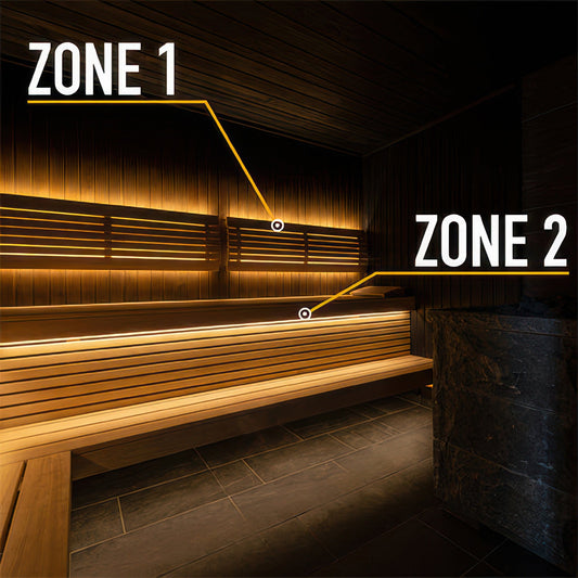 PROSAUNAS Dual-Zone Linear White LED Neon Light Kit - Flexible, Dimmable, Waterproof, Wireless Controlled, WiFi, and Adjustable Length
