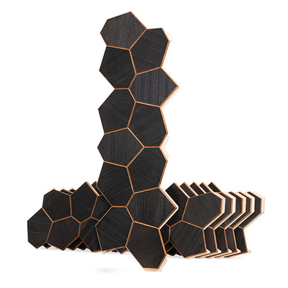 PROSAUNAS Modern Black - Sauna Wall Panels, Irregular Hexagon Pattern, Black Thermo-Abachi — view 2