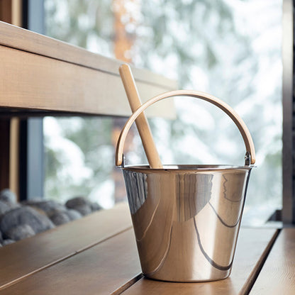 Rento Harri Koskinen Sauna Bucket - Sauna Bucket, Stainless Steel w/ Birch Wood Curved Handle — view 2