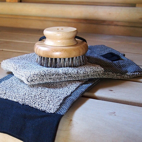 Rento Wash Mitten - Sauna Wash Mitten, Brown, Terry Linen, Double-Lined, 6" x 10" — view 2
