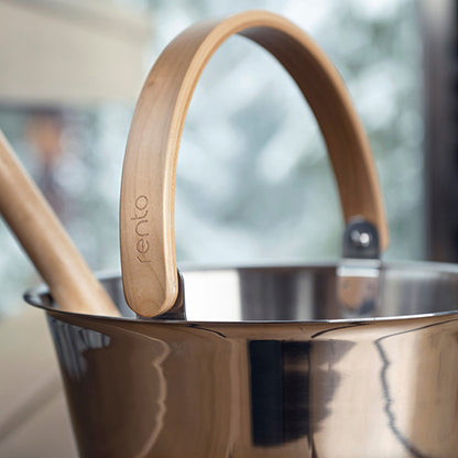 Rento Harri Koskinen Sauna Bucket - Sauna Bucket, Stainless Steel w/ Birch Wood Curved Handle — view 3