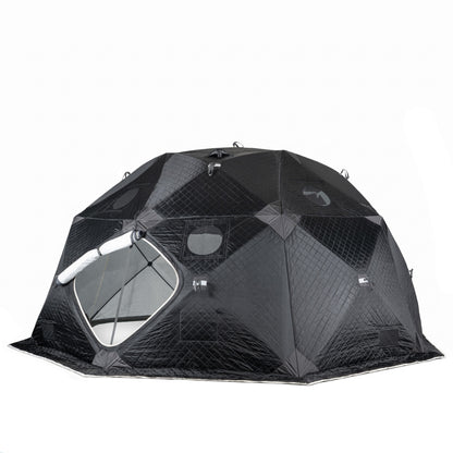 SaunaTrekker XL sauna tent with the door open, angled view
