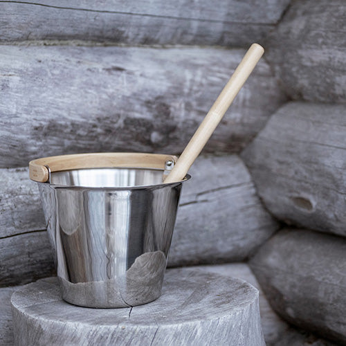 Rento Harri Koskinen Sauna Bucket - Sauna Bucket, Stainless Steel w/ Birch Wood Curved Handle — view 4