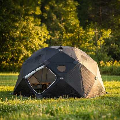 SaunaTrekker XL sauna tent set up on a lawn