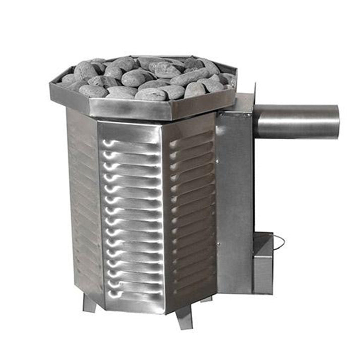 Scandia 80K BTU Gas Sauna Heater — front view with rocks