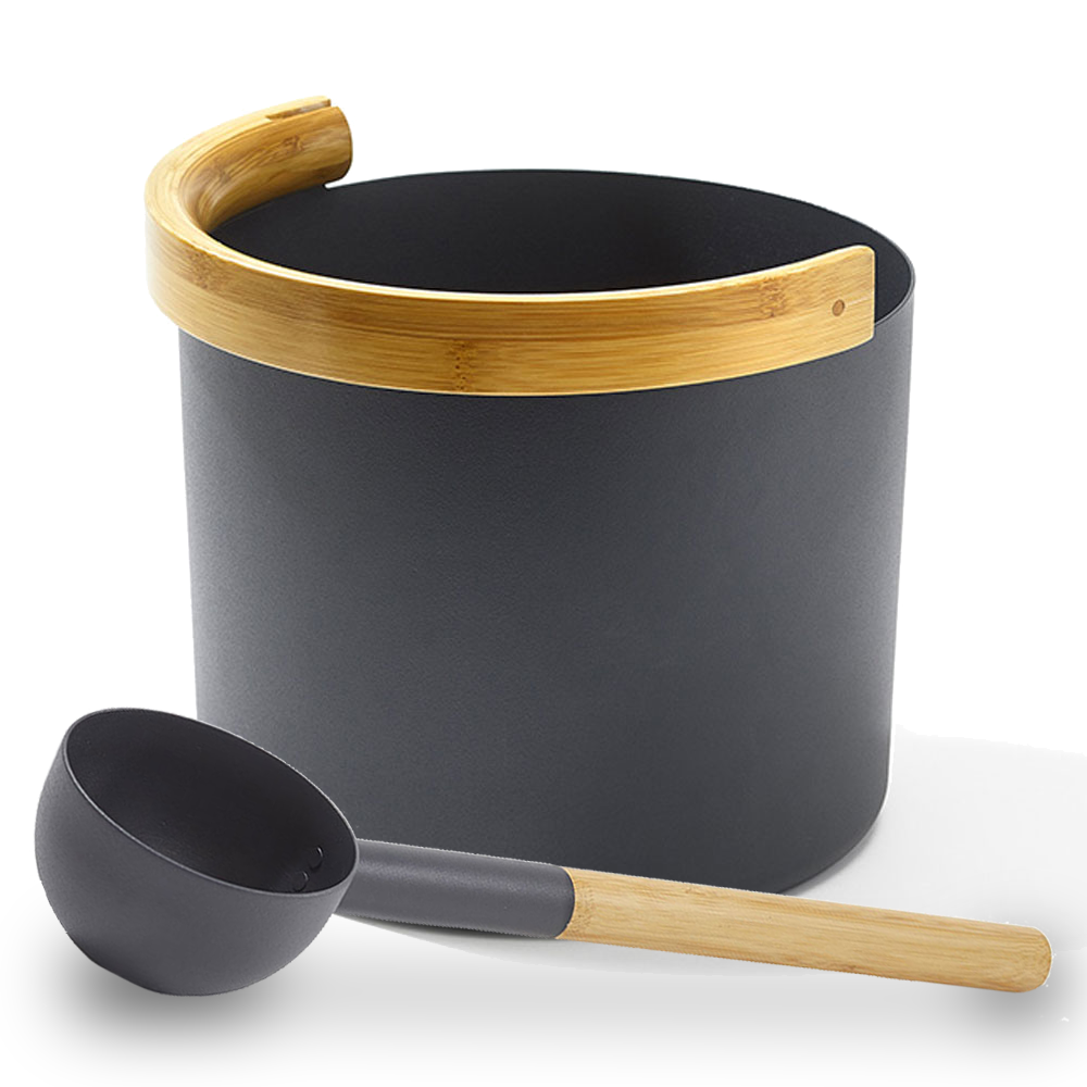 KOLO Sauna Set 2 - Sauna Bucket with curved handle and Ladle, Bamboo/Aluminum, 1Gal — view 5