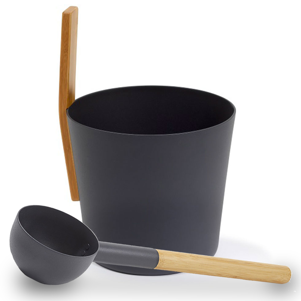 KOLO Sauna Set 3 - Sauna Bucket with straight handle and Ladle, Bamboo/Aluminum, 1Gal — view 4