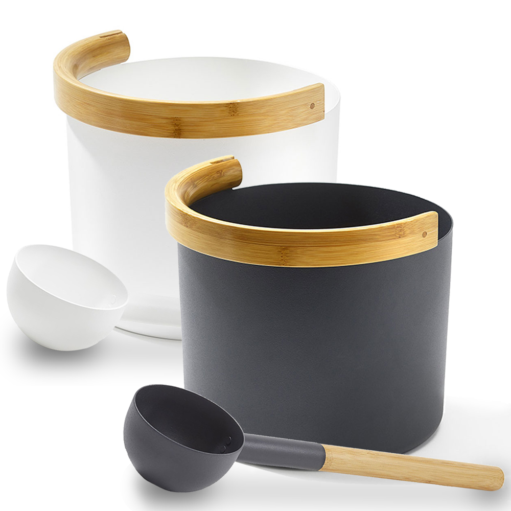 KOLO Sauna Set 2 - Sauna Bucket with curved handle and Ladle, Bamboo/Aluminum, 1Gal — view 2