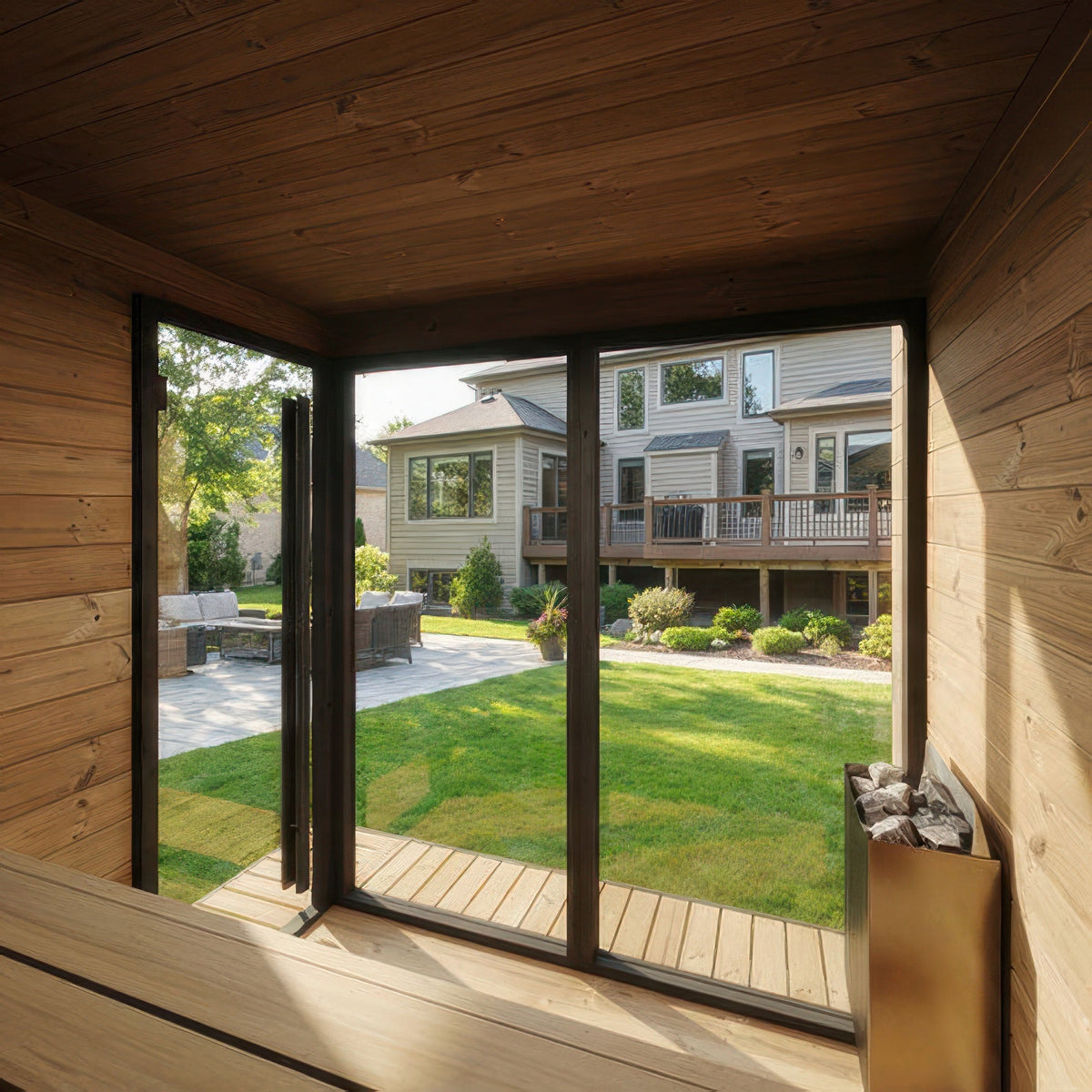 Bench detail inside the SaunaLife Model GL6B sauna kit