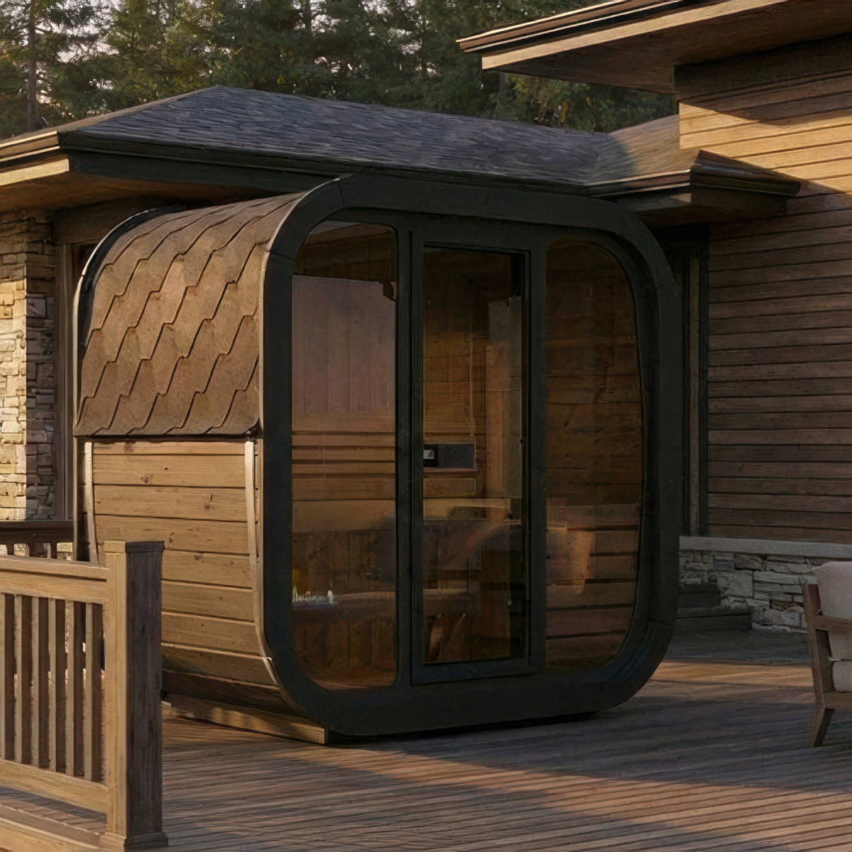 SaunaLife Model CL4GB Cube Luxury Series Outdoor Home Sauna Kit in black, view 6