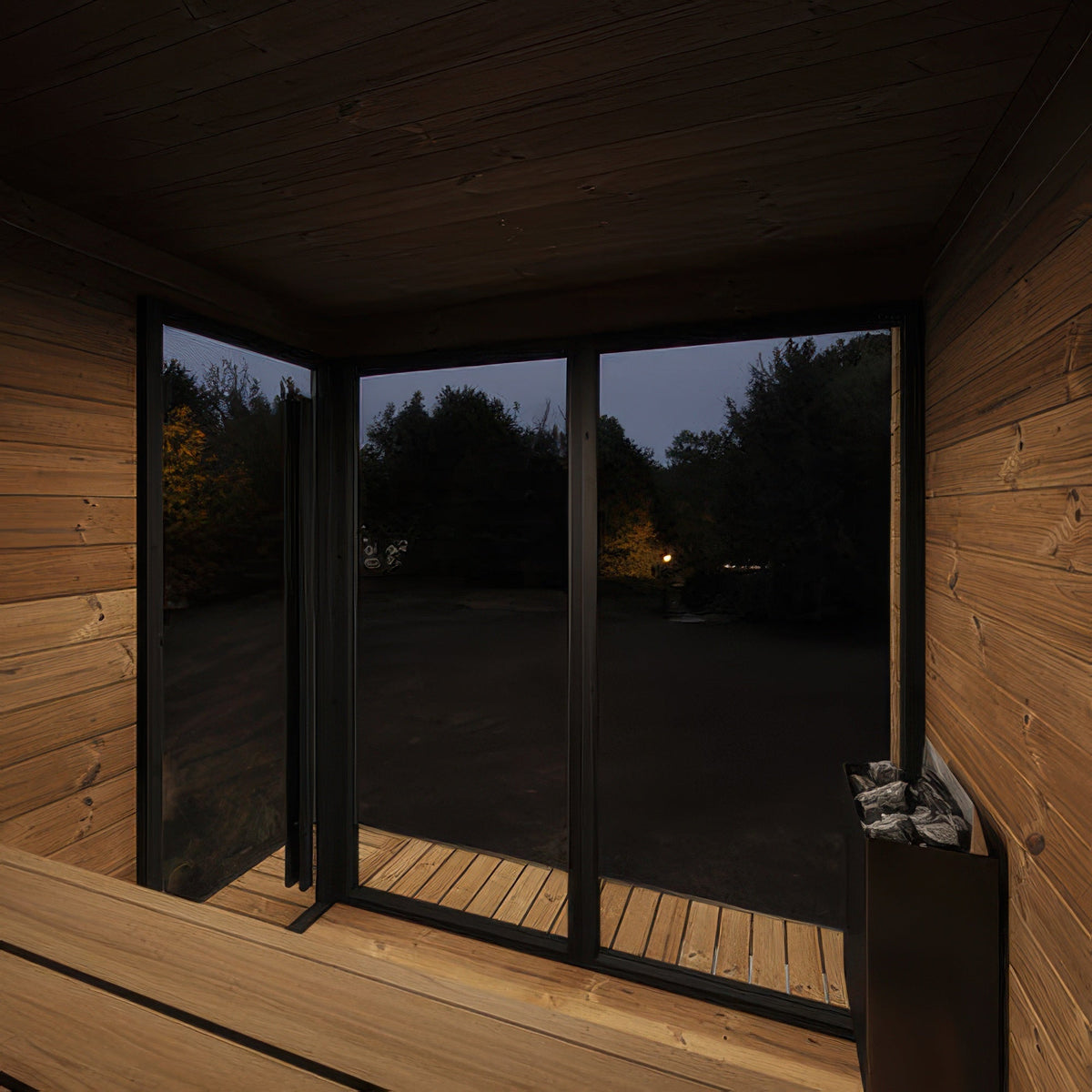 Interior lighting and woodwork of the SaunaLife Model GL6B