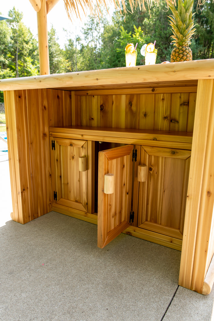 Southern Fantasy tiki bar cabinet, doors partially open