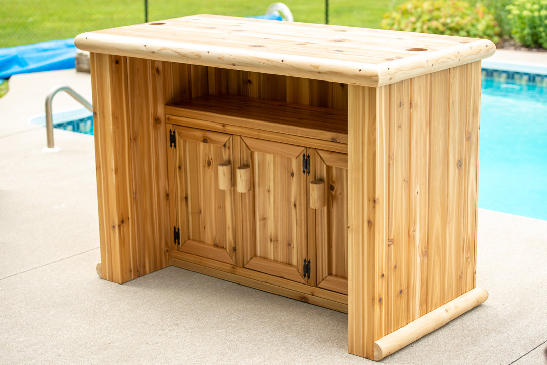 Southern Fantasy tiki bar fitted with the 3 door cedar cabinet