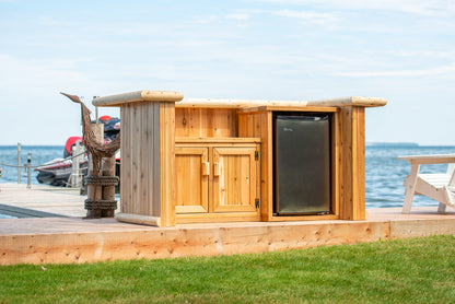 Tropical Paradise cabinet and fridge opening, angled view