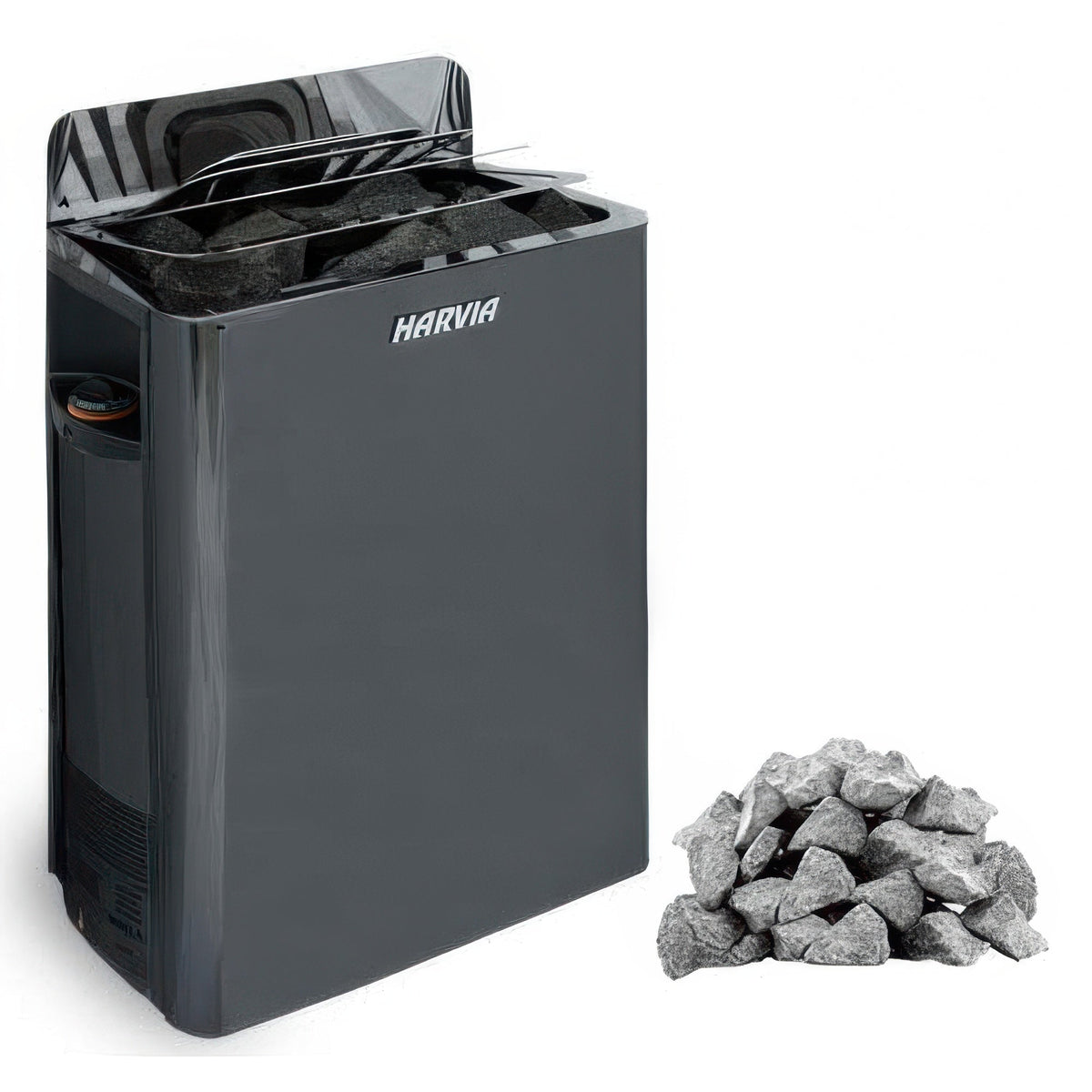 Harvia The Wall SW80 Pkg - The Wall Series 8kW Sauna Heater Package, Built-In Controls, Black