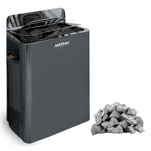 Harvia The Wall SW80 Pkg - The Wall Series 8kW Sauna Heater Package, Built-In Controls, Black