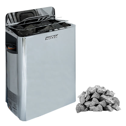 Harvia The Wall SWS80 Pkg - The Wall Series 8kW Sauna Heater Package, Built-In Controls, Stainless Steel