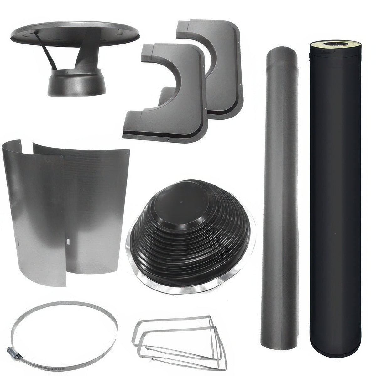 Harvia Chimney & Assembly Kit, Barrel, Flat Roof, Black
