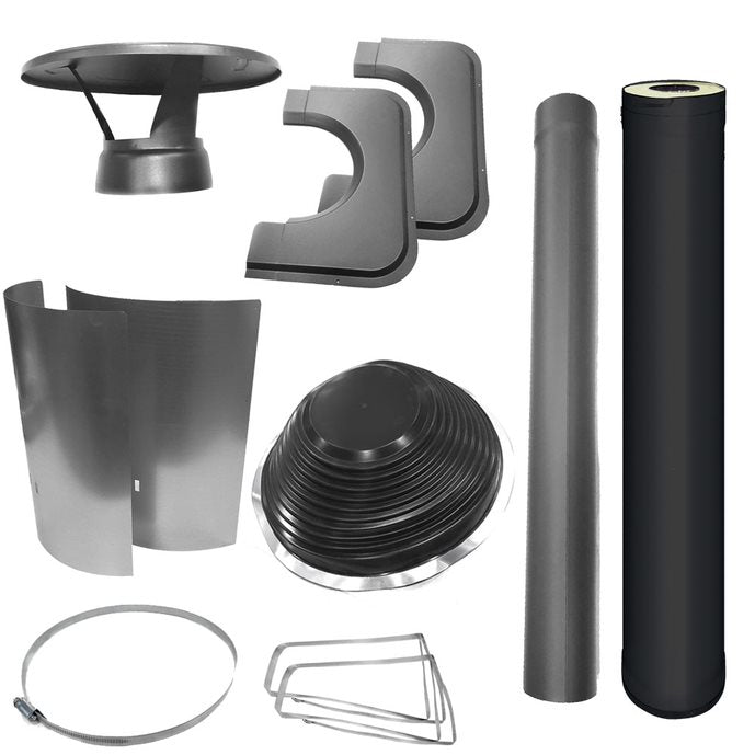 Harvia Chimney & Assembly Kit, Barrel, Flat Roof, Black