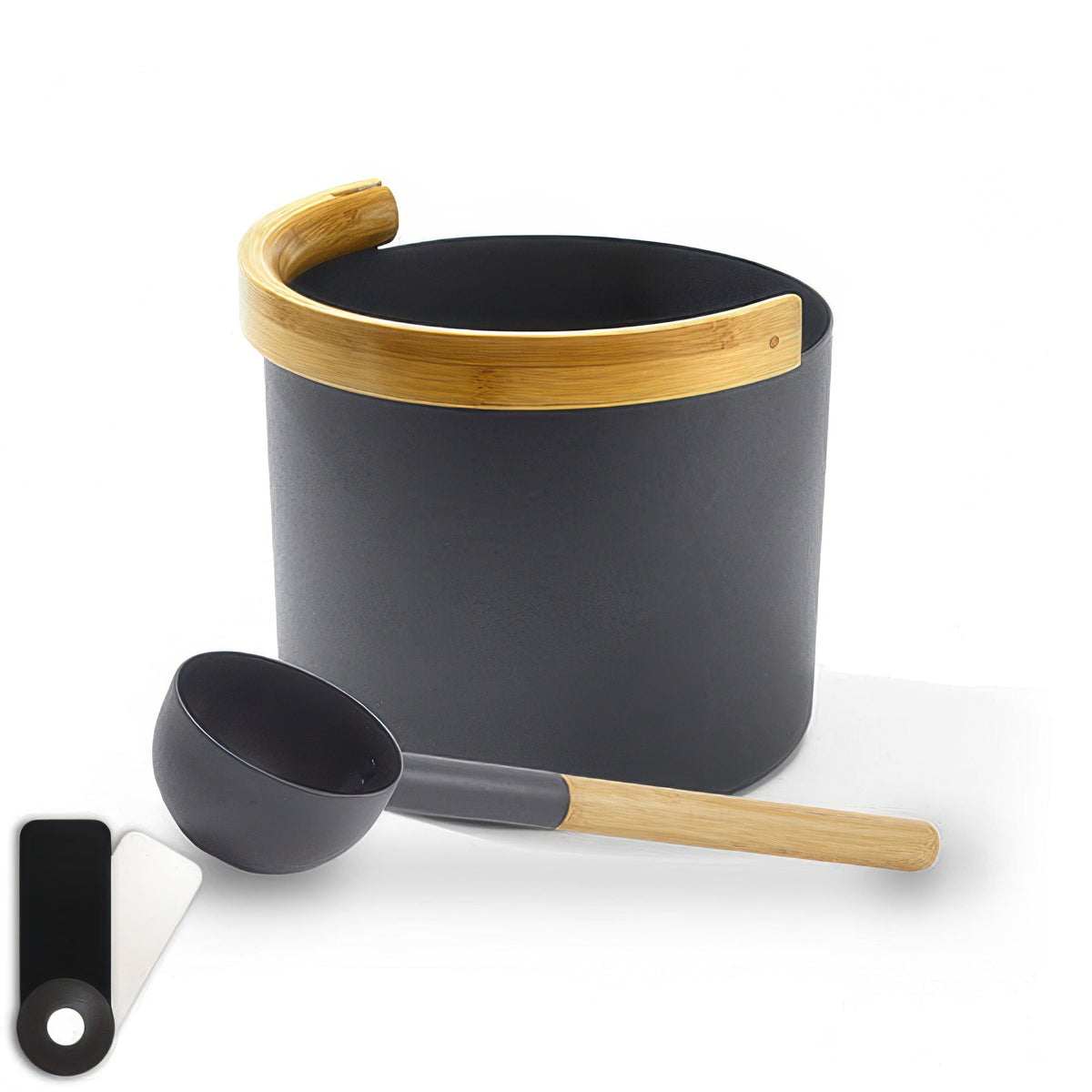 KOLO Sauna Set 2 - Sauna Bucket with curved handle and Ladle, Bamboo/Aluminum, 1Gal