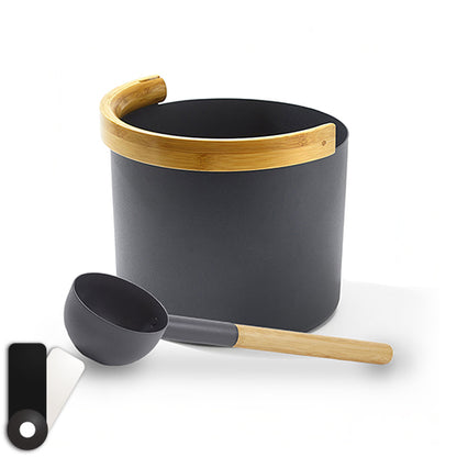 KOLO Sauna Set 2 - Sauna Bucket with curved handle and Ladle, Bamboo/Aluminum, 1Gal