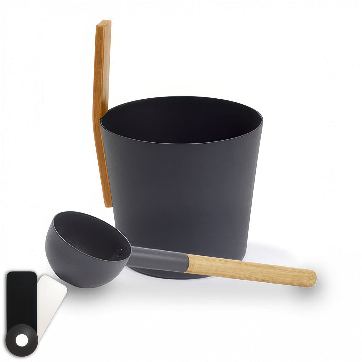 KOLO Sauna Set 3 - Sauna Bucket with straight handle and Ladle, Bamboo/Aluminum, 1Gal