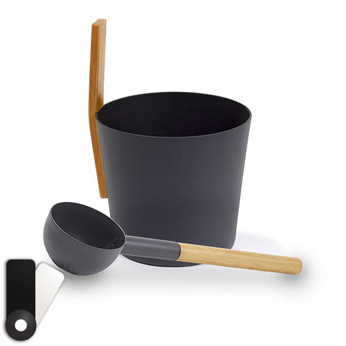KOLO Sauna Set 3 - Sauna Bucket with straight handle and Ladle, Bamboo/Aluminum, 1Gal