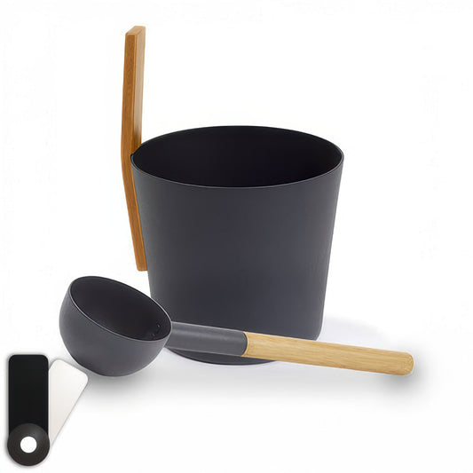 KOLO Sauna Set 3 - Sauna Bucket with straight handle and Ladle, Bamboo/Aluminum, 1Gal
