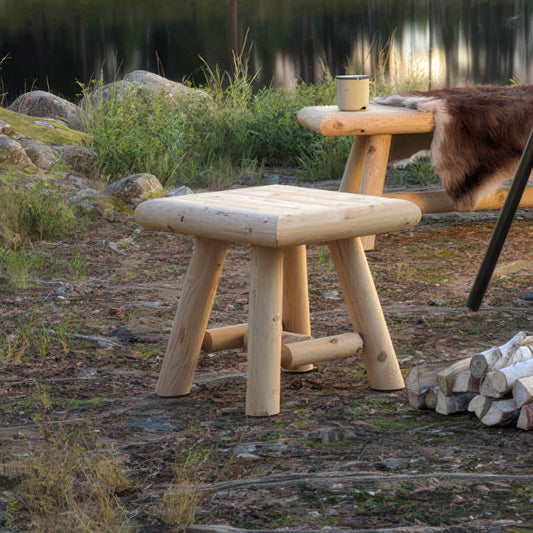 Canadian Timber cedar table / stool beside a lake