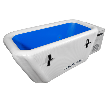 Beyond Cold Journey inflatable cold plunge with the lid off