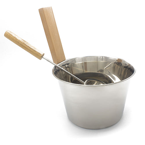 PROSAUNAS Stainless Sauna Bucket w/ Ladle - Stainless Steel 1-Gal Sauna Bucket w/ Upright Handle and Ladle