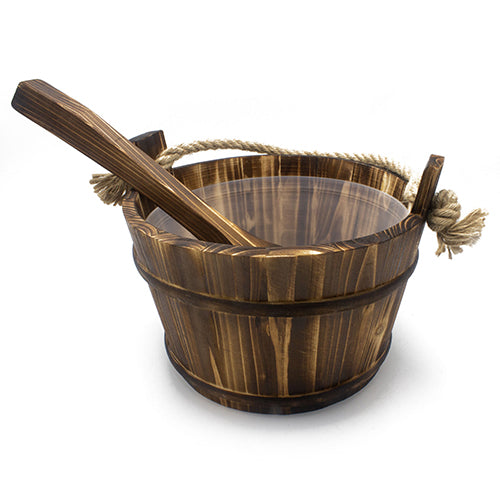 PROSAUNAS Spruce Sauna Bucket w/ Ladle - Lined 1-Gal Spruce Sauna Bucket w/ Rope Handle and Ladle