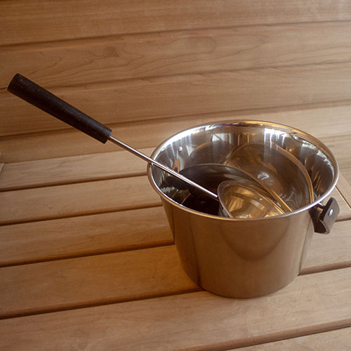 PROSAUNAS Stainless Sauna Pail w/ Ladle - Stainless Steel 1-Gal Sauna Pail w/ Bentwood Handle and Ladle — view 4