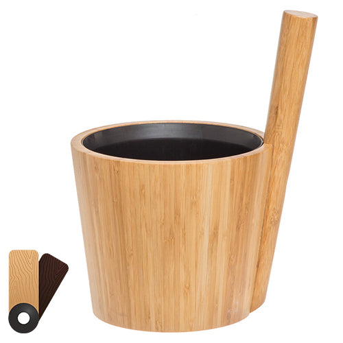 Rento Straight Handle Sauna Bucket - Sauna Bucket, Thermo Laminated Bamboo, Straight Handle, Black Plastic Inner Liner, 5 Liter
