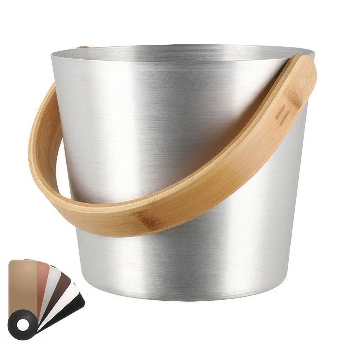 Rento Curved Handle Sauna Bucket - Sauna Bucket, Aluminum w/ Thermo-Bamboo, Curved Handle, 5 Liter