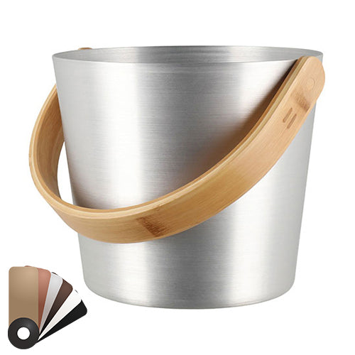 Rento Curved Handle Sauna Bucket - Sauna Bucket, Aluminum w/ Thermo-Bamboo, Curved Handle, 5 Liter