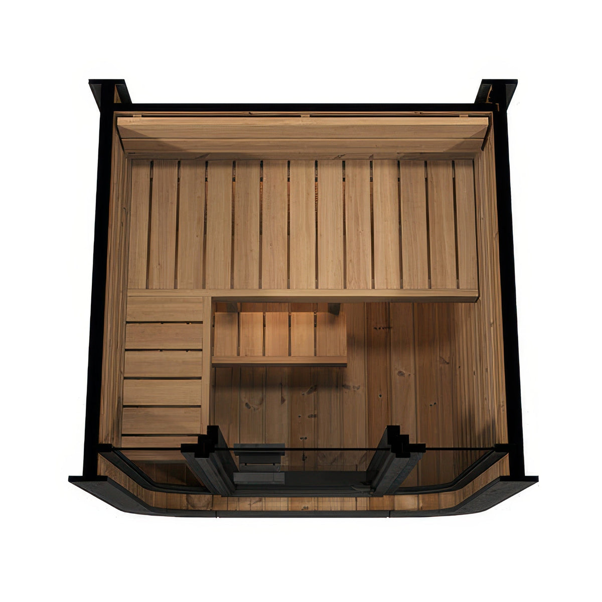 SaunaLife Model CL3GB Cube Luxury Series Outdoor Home Sauna Kit set up in a backyard