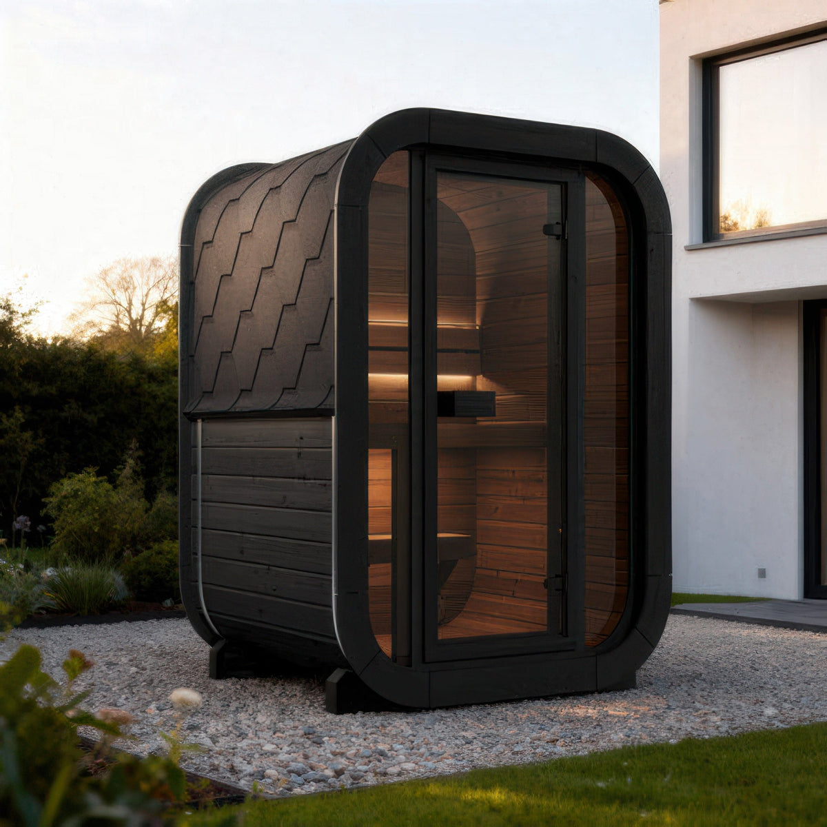 SaunaLife Model CL3GB Cube Luxury Series Outdoor Home Sauna Kit in black, view 6
