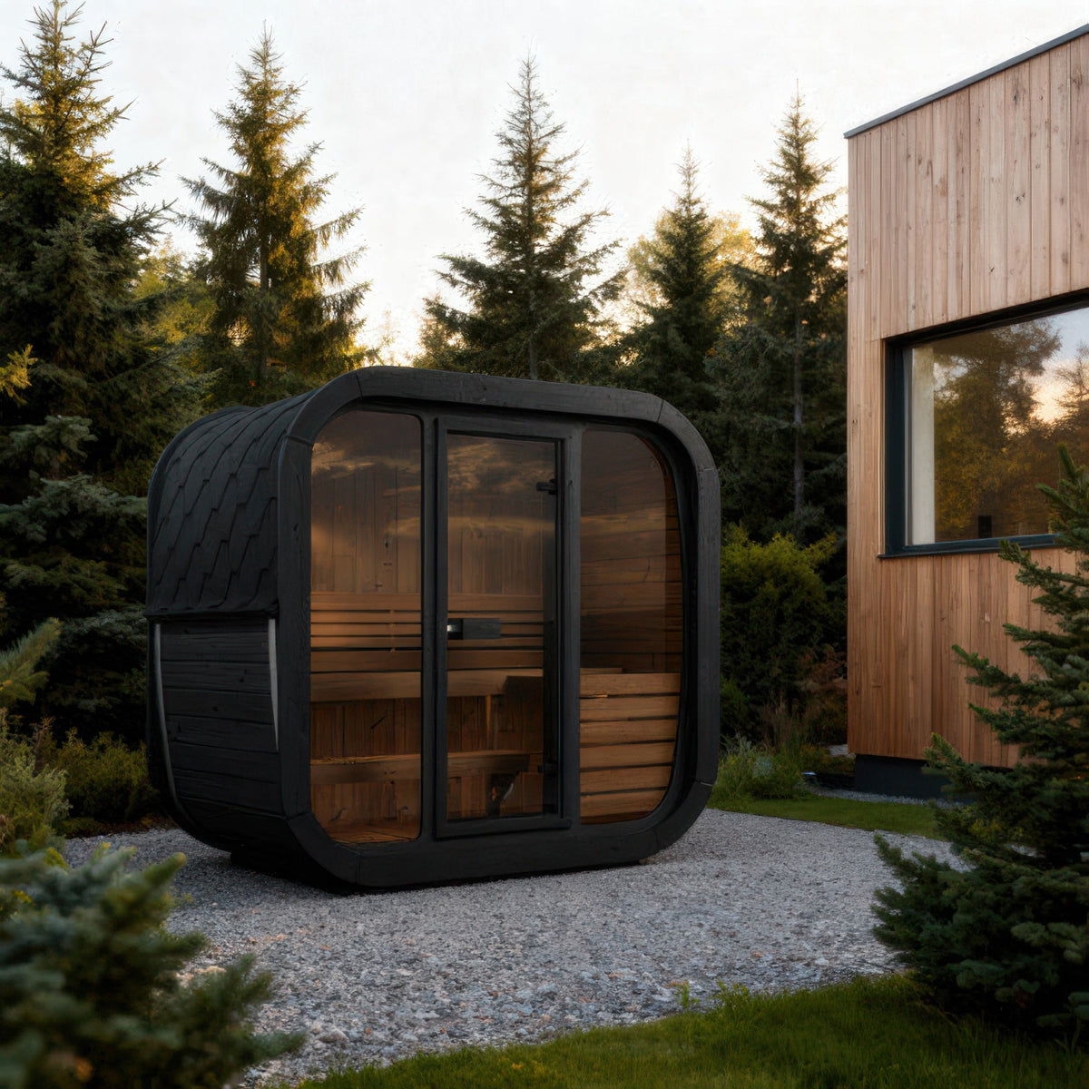 SaunaLife Model CL4GB Cube Luxury Series Outdoor Home Sauna Kit in black, view 2