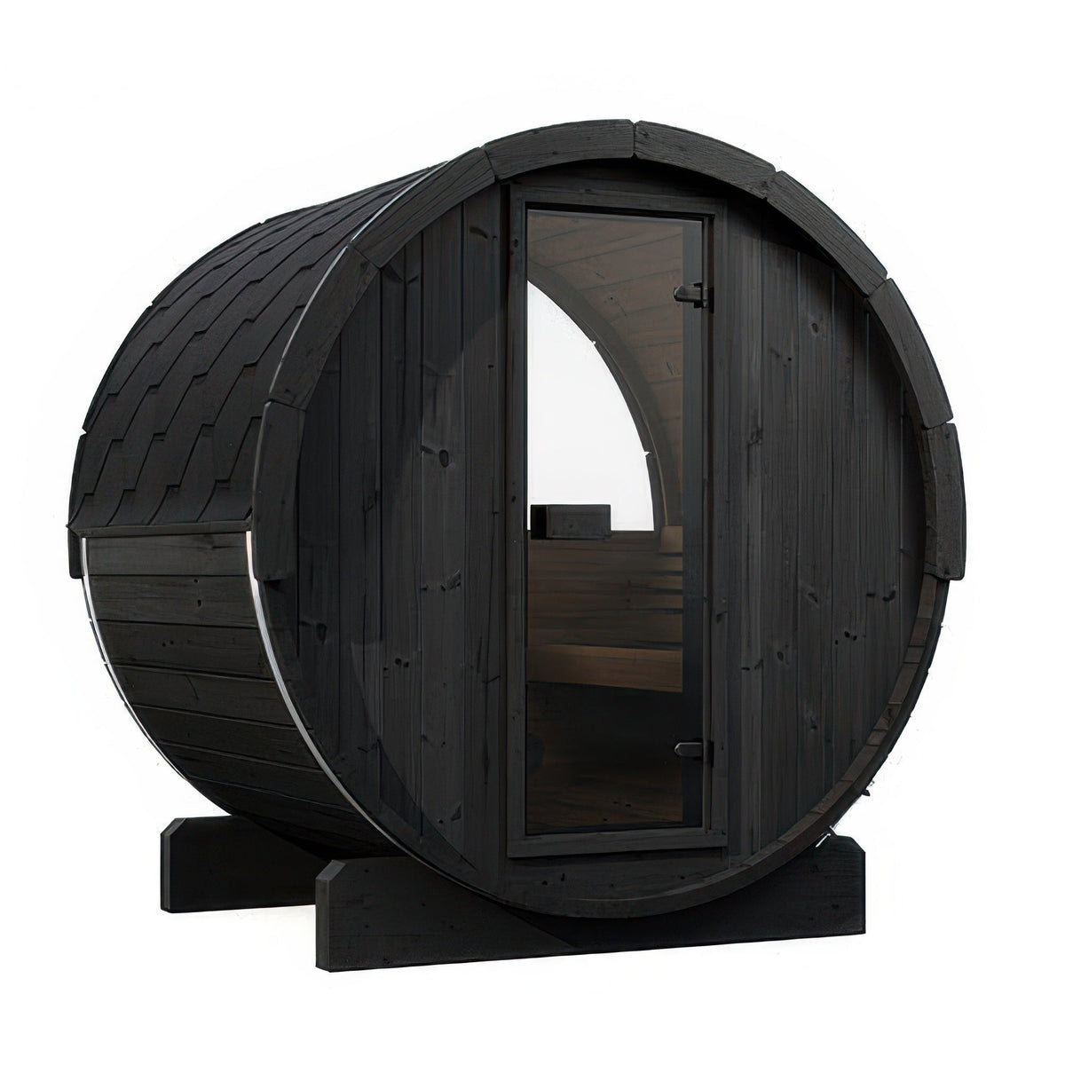 SaunaLife Model E6WB Ergo Series Outdoor Sauna Barrel Kit in black, view 1