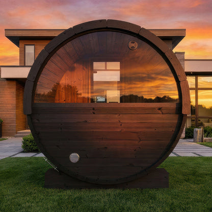 SaunaLife Model E6WB Ergo Series Outdoor Sauna Barrel Kit in black, view 2